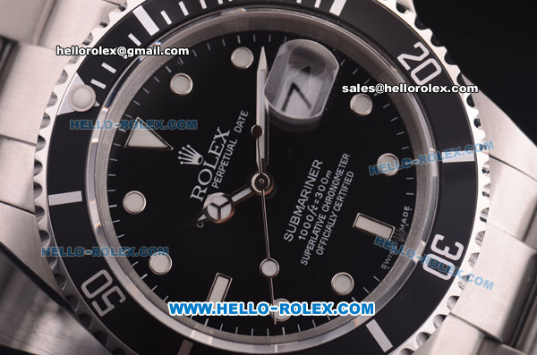 Rolex Submariner Super Clone Rolex 3135 Movement Full Steel with PVD Bezel and Black Dial (LF) - Click Image to Close