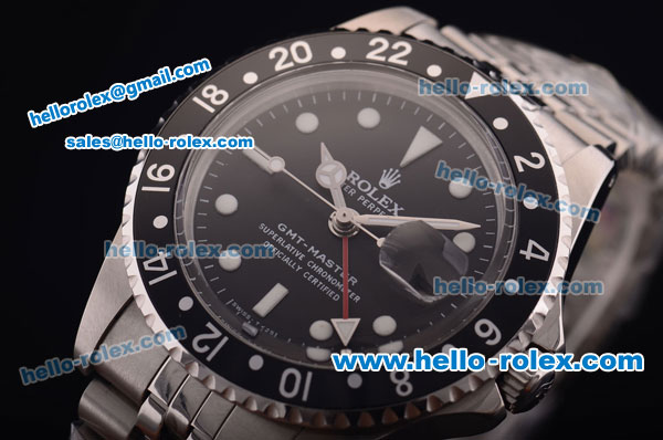 Rolex GMT Master Vintage Asia 2813 Automatic Full Steel with PVD Bezel and Black Dial - Click Image to Close