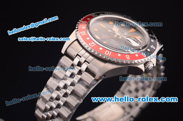 Rolex GMT Master Vintage Asia 2813 Automatic Full Steel with Black/Red Bezel and Black Dial - Click Image to Close