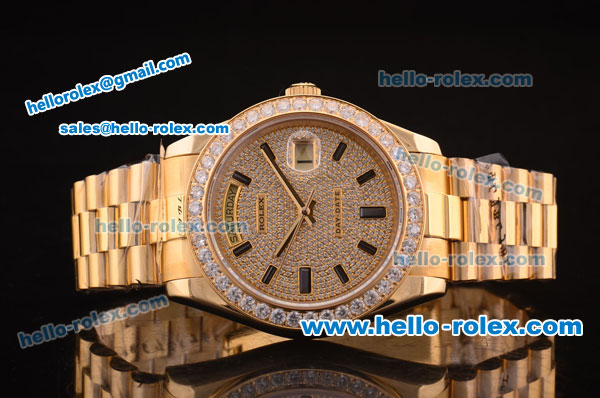 Rolex Day-Date II Swiss ETA 2836 Automatic Full Rose Gold with Diamond Bezel/Dial - Click Image to Close