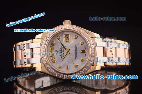 Rolex Day-Date Swiss ETA 2836 Automatic Two Tone Case with Diamond Bezel and MOP Dial-Diamond Markers - Click Image to Close