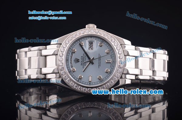 Rolex Day-Date Oyster Perpetual Chronometer Automatic with Light Blue Dial and Diamond Bezel-Diamond Marking-Small Calendar - Click Image to Close