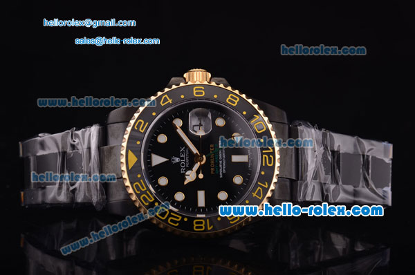 Rolex GMT Master II Swiss 3186 Automatic Full PVD with Gold Bezel and Black Dial - Click Image to Close