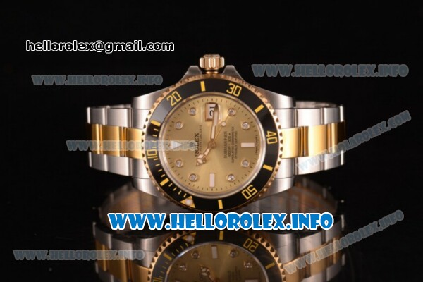 Rolex Submariner Swiss ETA 2836 Automatic Yellow Gold Case with Yellow Gold Dial and Dot Markers - Click Image to Close