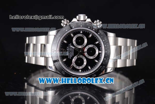 Rolex Daytona Clone Rolex 4130 Automatic Stainless Steel Case/Bracelet with Black Dial and Stick Markers (EF) - Click Image to Close