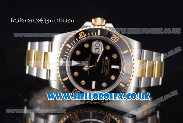 Rolex Submariner Swiss ETA 2836 Automatic Two Tone Case/Bracelet with Black Dial (BP) - Click Image to Close