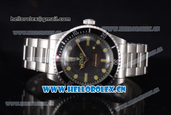 Rolex Submariner Vintage 1950's Asia 2813 Automatic Stainless Steel Case/Bracelet with Black Dial and Yellow Markers - Click Image to Close