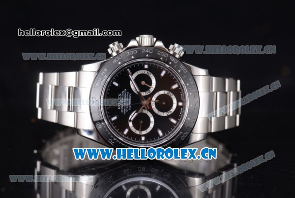 Rolex Daytona Chronograph Clone Rolex 4130 Automatic Stainless Steel Case/Bracelet with Black Dial and Stick Markers (BP) - Click Image to Close