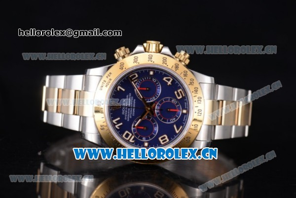 Rolex Daytona Clone Rolex 4130 Automatic Two Tone Case/Bracelet with Blue Dial and Arabic Numeral Markers (EF) - Click Image to Close