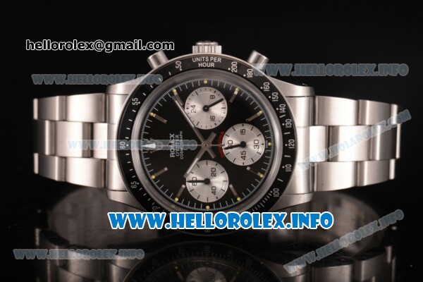 Rolex Daytona Vintage Chrono Miyota OS20 Quartz Steel Case/Bracelet with Stick Markers and Black Dial - Click Image to Close