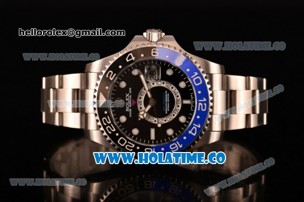 Rolex GMT-Master II Chronometer Asia Automatic Full Steel with Black Dial and White Dot Markers - Blue/Black Bezel - Click Image to Close