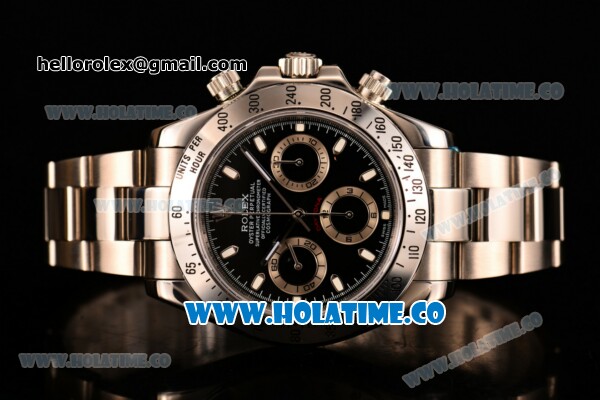 Rolex Daytona II Chrono Swiss Valjoux 7750 Automatic Full Steel with Black Dial and White Stick Markers (JF) - Click Image to Close