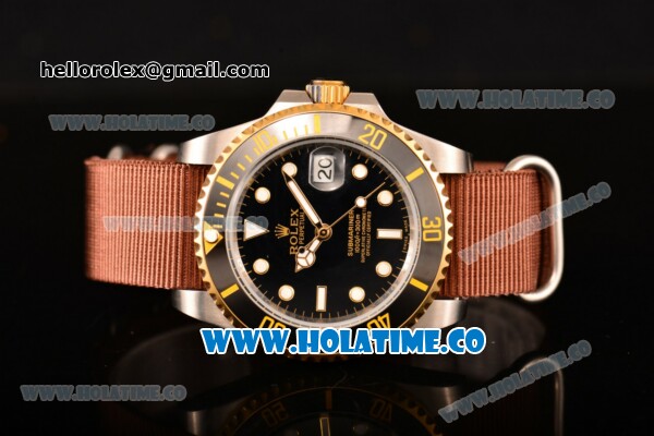 Rolex GMT-Master II Asia Automatic Steel Case with White Markers and Brown Nylon Strap - Click Image to Close