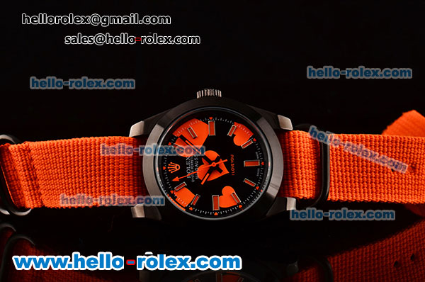 Rolex Milgauss "I lover you" Bamford Editon Orange Asia 2813 Automatic PVD Case Orange Nylon Strap with Black Dial Orange Stick Markers - Click Image to Close