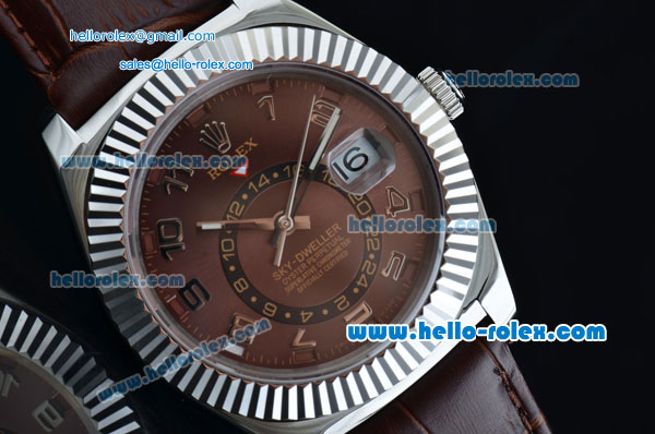 Rolex Sky-Dweller Asia 2813 Automatic Stainless Steel Case with Brown Leather Strap and Brown Dial - Click Image to Close