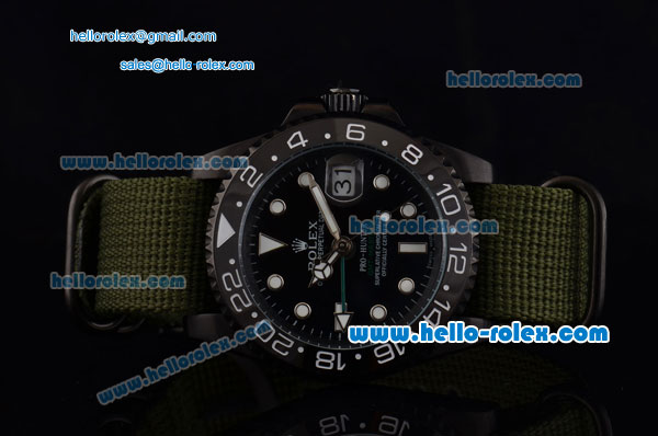 Rolex Pro-Hunter GMT-Master Asia 2813 Automatic PVD Case with Green Nylon Strap and Black Dial Stick Markers - Click Image to Close