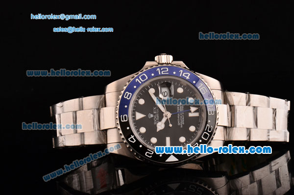 Rolex GMT-Master II Swiss ETA 2836 Automatic Full Steel with Black Dial Blue/Black Bezel and White Markers - Click Image to Close