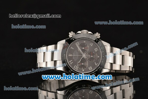 Rolex Daytona Chrono Swiss Valjoux 7750 Automatic Steel Case with Black Bezel Grey Dial and Arabic Numeral Markers - Click Image to Close