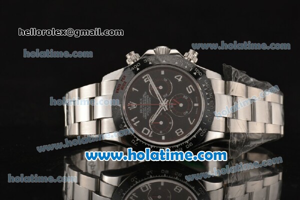 Rolex Daytona Chrono Swiss Valjoux 7750 Automatic Steel Case with Black Dial and Arabic Numeral Markers - Click Image to Close