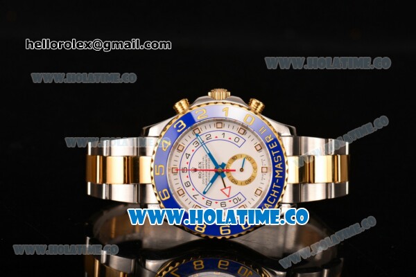 Rolex Yachtmaster II Swiss Valjoux 7750 Automatic Yellow Gold/Steel Case with White Dial Blue Bezel and Dot Markers (BP) - Click Image to Close