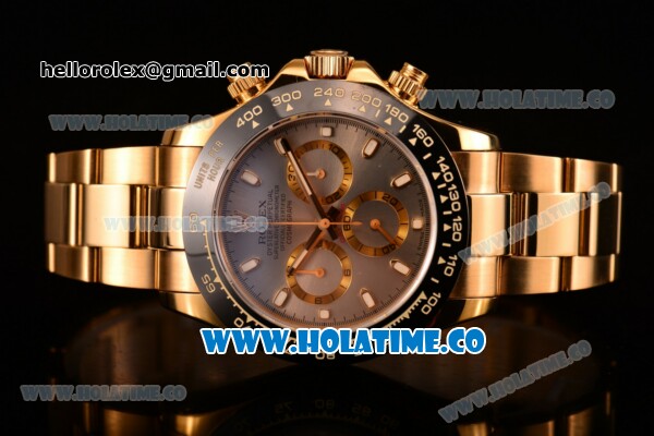 Rolex Daytona Chrono Swiss Valjoux 7750 Automatic Yellow Gold Case/Bracelet with Ceramic Bezel Silver Dial and Stick Markers (BP) - Click Image to Close