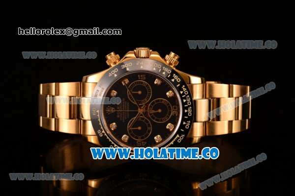 Rolex Daytona Chrono Swiss Valjoux 7750 Automatic Yellow Gold Case/Bracelet with Diamonds Markers Ceramic Bezel and Black Dial (BP) - Click Image to Close