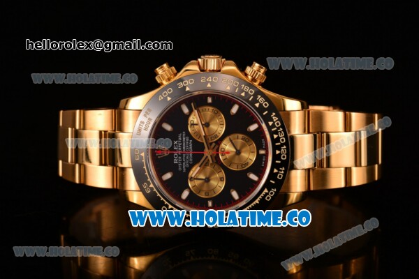 Rolex Daytona Chrono Swiss Valjoux 7750 Automatic Yellow Gold Case/Bracelet with Stick Markers Ceramic Bezel and Black Dial (BP) - Click Image to Close