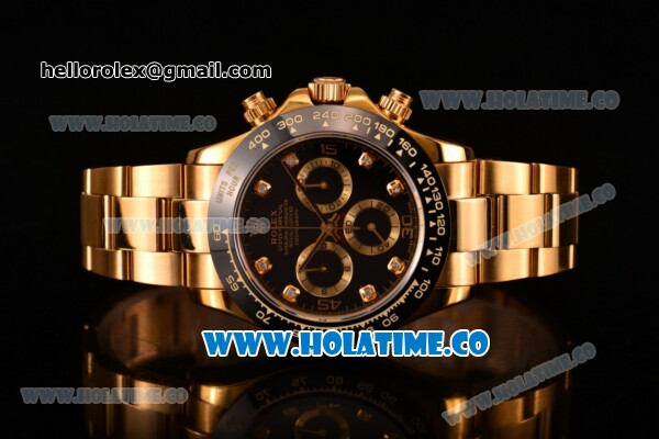 Rolex Daytona Chrono Swiss Valjoux 7750 Automatic Yellow Gold Case/Bracelet with Diamonds Markers Ceramic Bezel and Black Dial (BP) - Click Image to Close