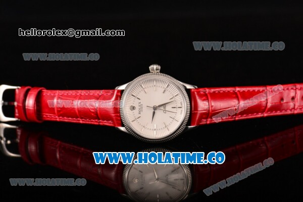 Rolex Cellini Time Asia 2813 Automatic Steel Case with White Dial Red Leather Strap and Stick Markers - Click Image to Close