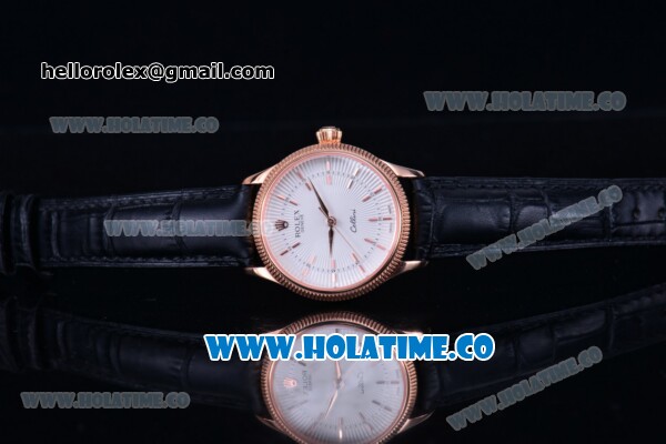 Rolex Cellini Time Asia 2813 Automatic Rose Gold Case with White Dial Blue Leather Strap and Stick Markers - Click Image to Close