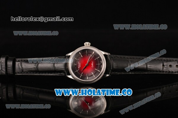 Rolex Cellini Time Asia 2813 Automatic Steel Case with Red/Black Dial Black Leather Strap and Silver Markers - Click Image to Close