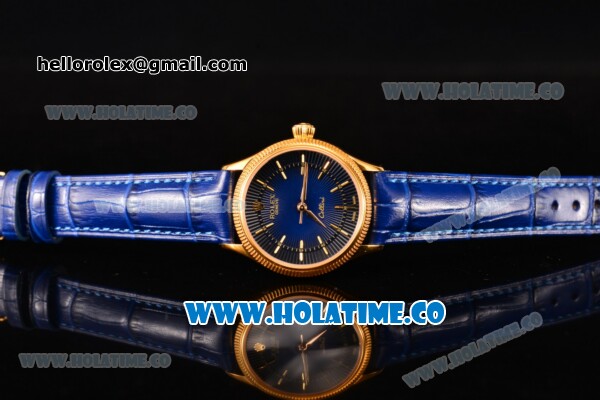 Rolex Cellini Time Asia 2813 Automatic Yellow Gold Case with Black/Blue Dial and Stick Markers - Click Image to Close