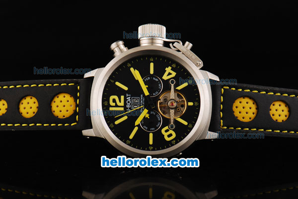 U-BOAT Italo Fontana Flywheel Chronograph Automatic Stainless Steel Special Case with Black Dial and Yellow Marking-Small Calendar - Click Image to Close