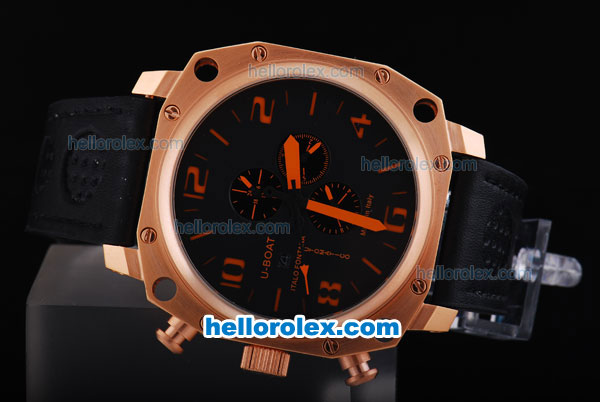 U-Boat Thousands of Feet Chronograph Automatic Rose Gold Bezel with Black Dial-Orange Marking - Click Image to Close