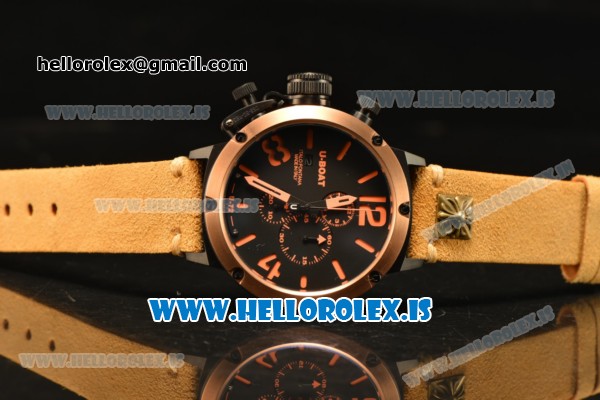 U-Boat Chimera Chronograph OS10 Quartz With Rose Gold Bezel and Black Case Brown Leather Dark Orange Marker - Click Image to Close