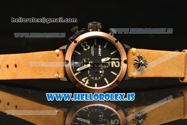 U-Boat Chimera Chronograph OS10 Quartz With Rose Gold Bezel and Black Case Brown Leather White Marker - Click Image to Close