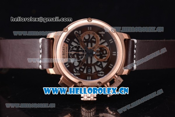 U-Boat Chimera Skeleton Chronograph Miyota OS10 Quartz Rose Gold Case with Skeleton Dial Rose Gold Bezel and Brown Leather Strap - Click Image to Close