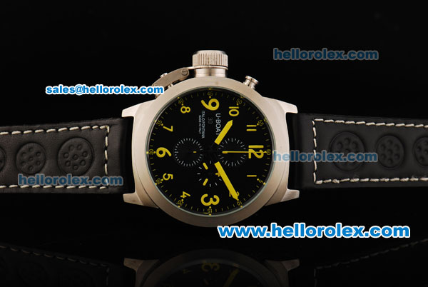 U-BOAT Italo Fontana Flightdeck Chronograph Quartz Black Dial with Yellow Number Marking,White Bezel and Leather Strap - Click Image to Close