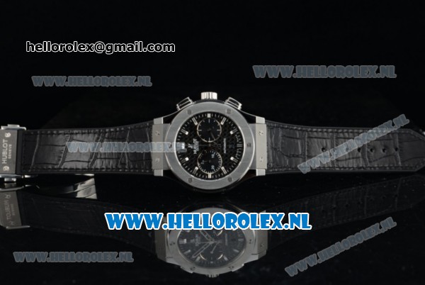 Hublot Classic Fusion Chronograph Swiss Valjoux 7750 Automatic Steel Case with Black Dial Stick Markers and Black Genuine Leather Strap - Click Image to Close