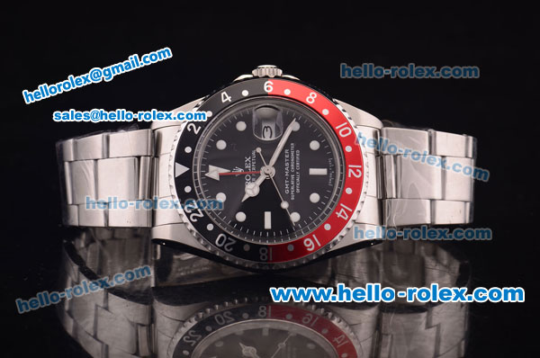 Rolex GMT Master Vintage Asia 2813 Automatic Full Steel and Black/Red Bezel with Black Dial- White Punctate Markers - Click Image to Close