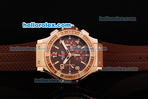 Hublot Big Bang Limited Edition Swiss Valjoux 7750 Automatic Movement Rose Gold Case with Diamond Bezel and Brown Dial - Click Image to Close