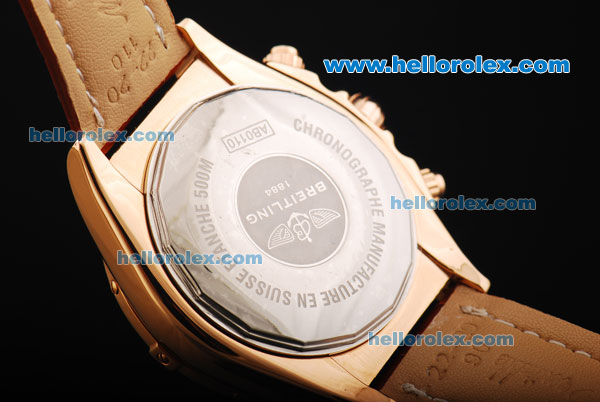 Breitling Chronomat B01 Chronograph Miyota Quartz Movement Rose Gold Case with Rose Gold Stick Markers and Brown Leather Strap - Click Image to Close