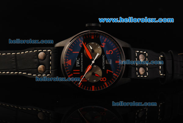 IWC Big Pilot Automatic Movement PVD Case with Black Dial and Red Arabic Numerals - Click Image to Close