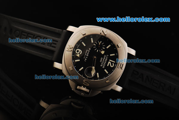 Panerai Pam 186 Luminor Arktos GMT Swiss Valjoux 7750 Automatic Movement Steel Case with Black Dial and Black Rubber Strap - Click Image to Close