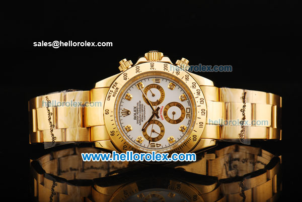 Rolex Daytona Automatic Movement Full Gold with White Dial and Diamond Markers - Click Image to Close