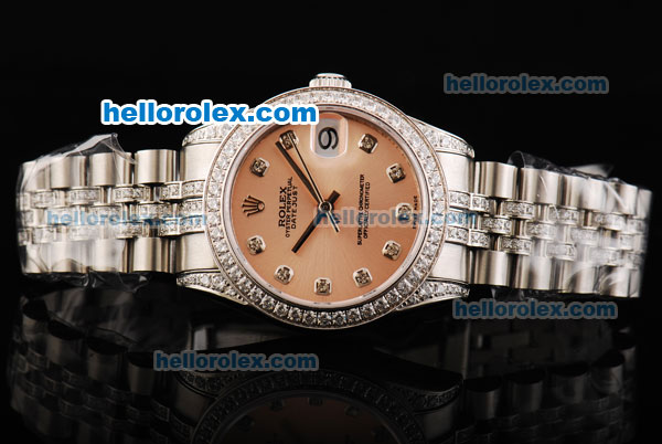 Rolex Datejust Automatic Movement Diamond Case with Diamond Bezel and Diamond Markers - Click Image to Close