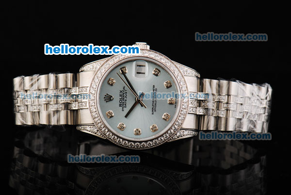 Rolex Datejust Automatic Movement Blue Dial with Diamond Markers and Diamond Bezel - Click Image to Close