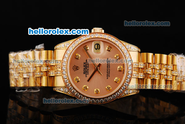 Rolex Datejust Automatic Movement Golden Case with Orange Dial and Diamond Bezel - Click Image to Close