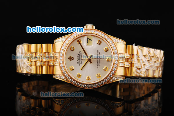 Rolex Datejust Automatic Movement Golden Case and Golden Strap with White Dial and Diamond Markers - Click Image to Close