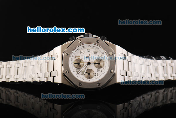 Audemars Piguet Royal Oak Offshore Swiss Valjoux 7750 Movement White Dial with White Numerals and SS Strap - Click Image to Close